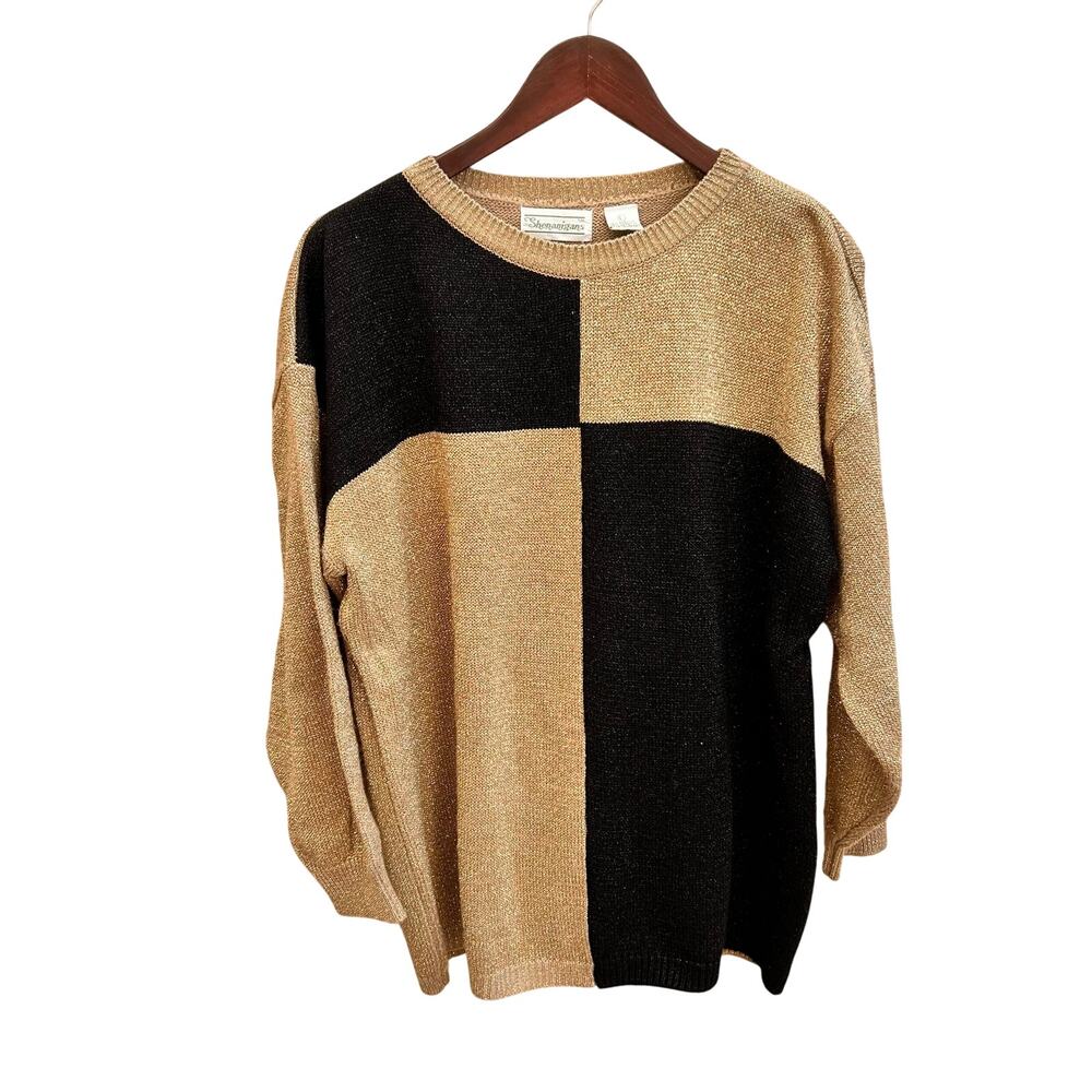 Vintage Shenanigans Black Gold Metallic Colorblock Sweater Size L